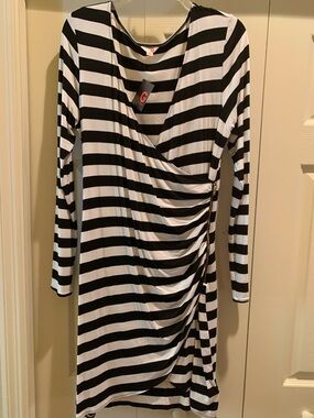 Guess: NWT Black and White Striped Wrap-Style Dress